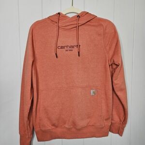 Carhartt Force Hoodie M (8-10) Burnt Orange Sweatshirt Workwear Kangaroo Pouch